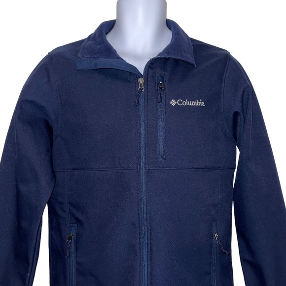 Columbia Navy Blue Full Zip Jacket Mens S Fleece Lined Zipper Pockets Logo - Picture 2 of 10